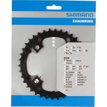Shimano Lánckerék 38T FCM361 BCD104 4 Csavaros Fekete