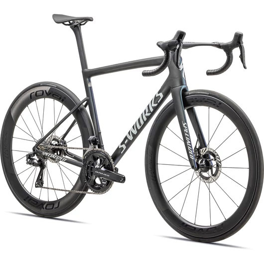 Specialized S-Works TARMAC SL8 DI2 Szín:SATIN CARBON/VIAVI CYNAN BLUE/VIAVI SILVER-BLUE PEARL EDGE FADE/GLOSS METALIC WHITE SILVER Méret: 61
