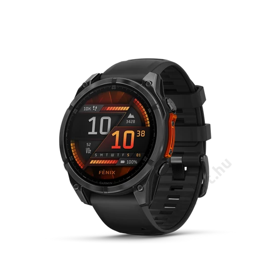 Garmin Fenix 8 47mm AMOLED, sötétszürke, fekete szilikon szíjjal (ED)
