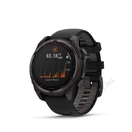 Garmin fenix 8 47mm SOLAR Sapphire, karbonszürke DLC titanium, fekete/sötétszürke szilikon szíjjal (ED XD)